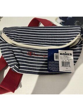 Champion Fanny Pack Waist Bag Navy Stripe Red Strap Belt Bag NWT (Tags Detached)